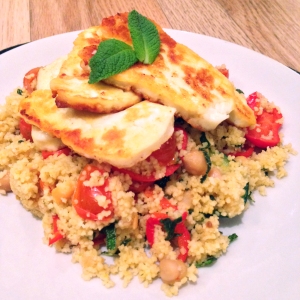 Summer couscous with halloumi